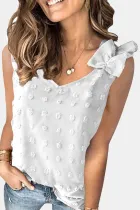 Casual Dot Solid Split Joint Stringy Selvedge O Neck Tops