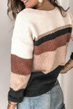 Casual Color Block Patchwork V Neck Tops