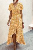 Elegant Floral Flounce With Belt Irregular Dress Dresses