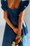 Fashion Sweet Solid Split Joint Square Collar Princess Dresses