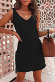 Fashion Casual Solid Split Joint V Neck A Line Dresses