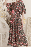 Celebrities Floral Split Joint With Belt V Neck A Line Dresses