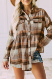 Casual Plaid Buckle Buttons Turndown Collar Tops