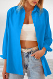 Casual Simplicity Solid Buttons Turndown Collar Tops