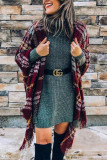 Fashion British Style Plaid Tassel Patchwork Outerwear