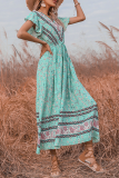 Elegant Floral Split Joint Frenulum V Neck Dresses