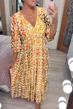 Elegant Floral Patchwork V Neck A Line Dresses