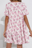 Elegant Floral Split Joint Flounce O Neck A Line Dresses
