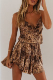 Fashion Street Leopard Split Joint Spaghetti Strap A Line Dresses