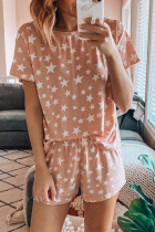 Casual Print Split Joint O Neck Short Sleeve Two Pieces