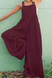 Fashion Casual Solid Split Joint Spaghetti Strap Loose Jumpsuits