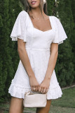 Fashion Street Solid Patchwork Square Collar A Line Dresses