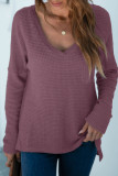 Fashion Casual Solid Split Joint V Neck T-Shirts