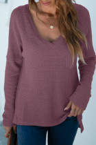 Fashion Casual Solid Split Joint V Neck T-Shirts