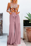 Casual Solid Bandage Loose High Waist Wide Leg Solid Color Bottoms
