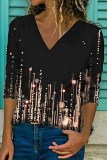 Street Print Patchwork V Neck Tops