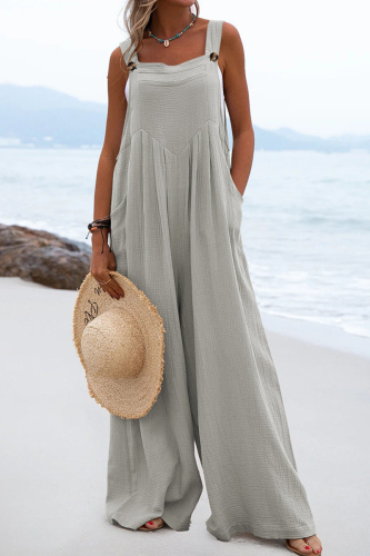 Casual Solid Patchwork Square Collar Loose Jumpsuits