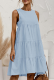 Casual Solid Split Joint O Neck Cake Skirt Dresses
