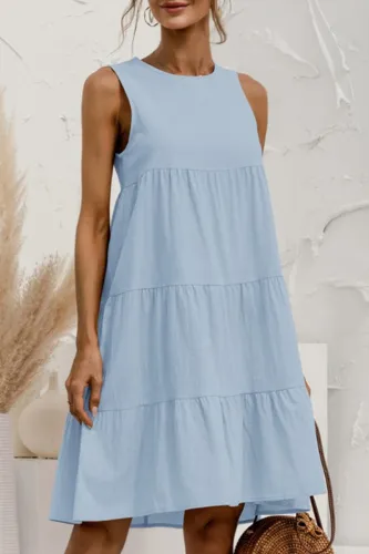 Casual Solid Split Joint O Neck Cake Skirt Dresses