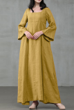 Casual College Solid Split Joint Square Collar A Line Dresses