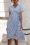 Fashion Street Print Split Joint V Neck A Line Dresses