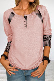 Casual Print Patchwork Buckle O Neck Tops