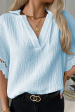 Casual Solid Split Joint V Neck Tops