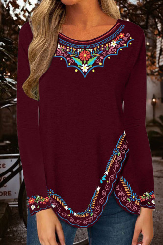 Fashion Casual Print Patchwork O Neck Tops