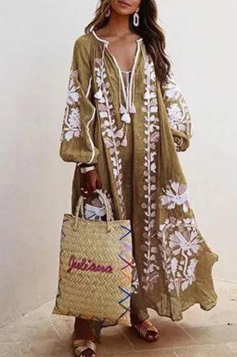 Casual Vacation Print V Neck Strapless Dress Dresses