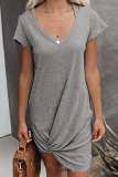 Casual Solid Split Joint Fold V Neck A Line Dresses