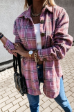 Casual Plaid Buckle Turndown Collar Tops