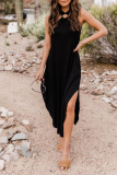 Casual Solid Backless Halter A Line Dresses