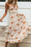 Fashion Sexy Print Split Joint V Neck Waist Skirt Dresses