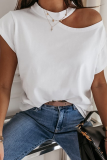 Casual Solid Hollowed Out O Neck T-Shirts