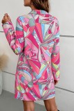 Casual Print Patchwork Turndown Collar Shirt Dress Dresses
