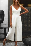 Fashion Casual Solid Split Joint V Neck Loose Jumpsuits
