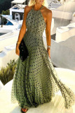 Fashion Street Print Split Joint Halter Pleated Dresses