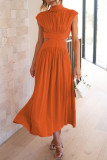 Sweet Elegant Solid Hollowed Out Mandarin Collar A Line Dresses(9 Colors)