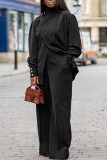 Casual Solid Patchwork Turtleneck Long Sleeve Two Pieces