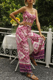 Fashion Sweet Print Split Joint Spaghetti Strap Sleeveless Two Pieces