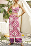 Fashion Sweet Print Split Joint Spaghetti Strap Sleeveless Two Pieces