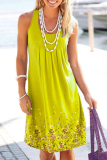 Casual Print Fold U Neck A Line Dresses