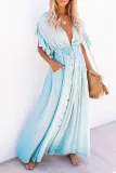 Elegant Solid Frenulum Buckle V Neck A Line Dresses