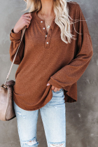 Casual Solid Buckle O Neck Tops