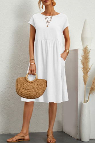 Casual Solid Patchwork O Neck A Line Short Sleeve Dress(10 Colors)
