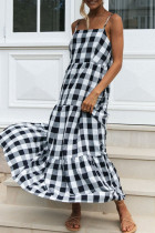 Fashion Street Plaid Split Joint Spaghetti Strap Cake Skirt Dresses