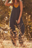 Street Solid Solid Color V Neck Loose Jumpsuits