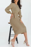 Solid Bandage O Neck One Step Skirt Dresses