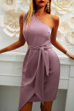 Fashion British Style Solid Split Joint One Shoulder Irregular Dresses