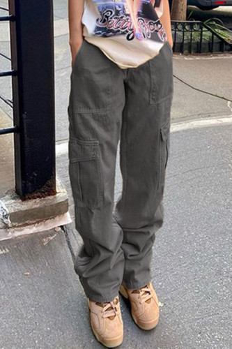 Street Solid Pocket Straight Solid Color Bottoms